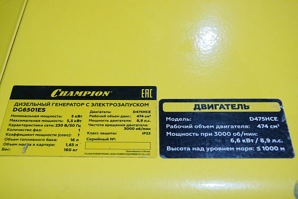 Генератор дизельный DG6501ES Champion (б/у)