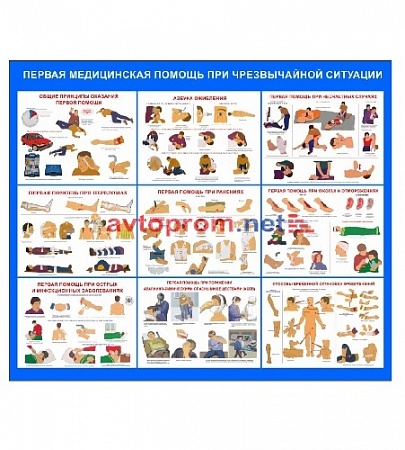Плакат "Первая медицинская помощь при ЧС" (пластик) 1200х1000мм (S12)