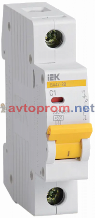 Выключатель автоматический ВA47-29 1А 4,5кА (1 фаза) тип С "IEK"